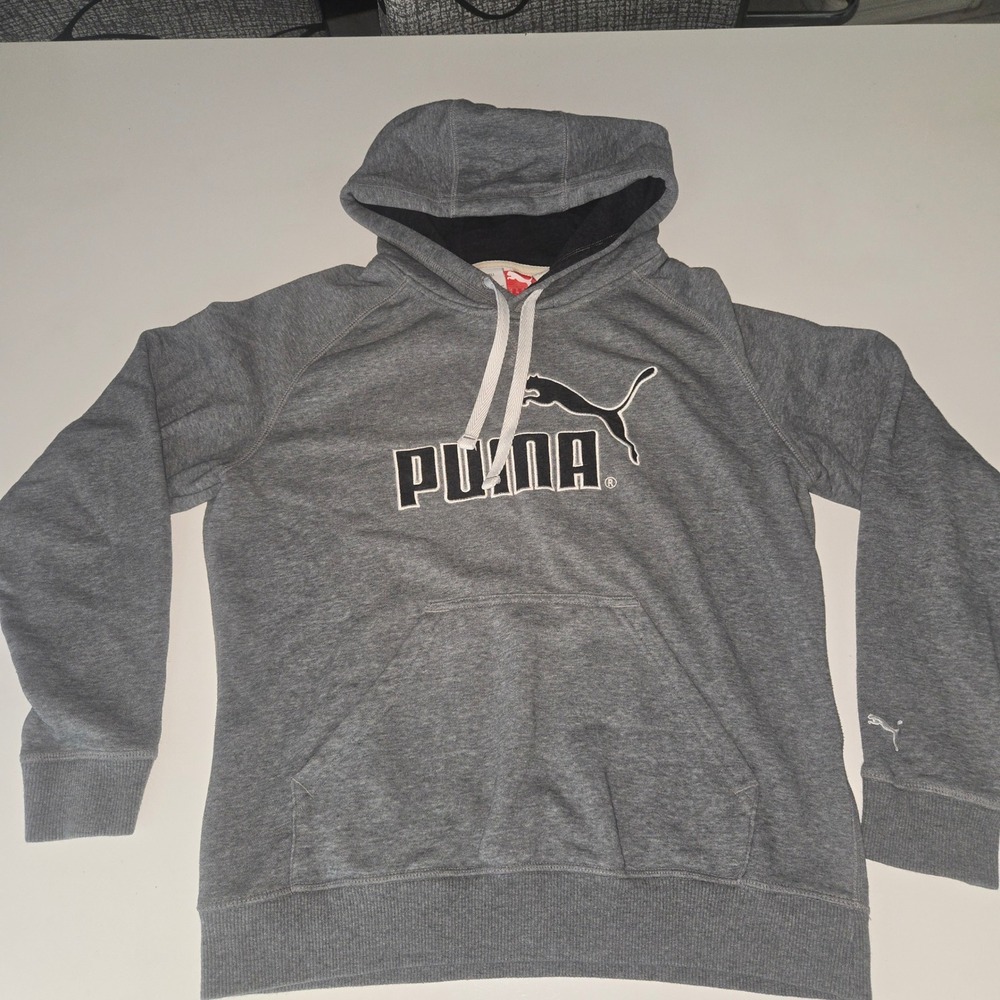 Puma Womens dryCELL Hoodie Grey Pullover Logo Sweatshirt Medium Heathered Raglan